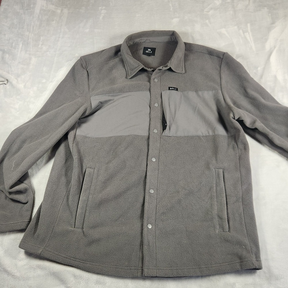 Gillz‎ Men XL Crescent Beach Snapfront Fleece Shirt Jacket Shacket Grey Gorpcore